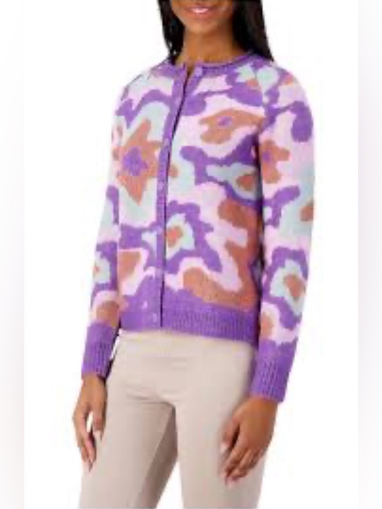 LOGO by Lori Goldstein Sweaters - LOGO Lori Goldstein Abstract Button Cardigan Large